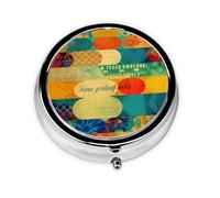 Petit pilulier rond en métal avec collage de couleurs - Joli pilulier à 3 compartiments - Portable - Mini pilulier de voyage pour médicaments quotidiens - Complément alimentaire et vitamine