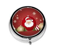 Petit pilulier rond en métal avec inscription « Merry Christmas » - 3 compartiments - Mini pilulier portable de voyage - Pour médicaments quotidiens, suppléments vitaminés