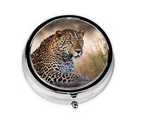 Petit pilulier rond en métal avec motif léopard africain - 3 compartiments - Portable - Pour médicaments quotidiens - Complément alimentaire et vitamines