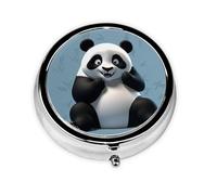 Petit pilulier rond en métal avec motif panda amusant - 3 compartiments - Portable - Mini pilulier de voyage pour médicaments quotidiens - Complément alimentaire et vitamine