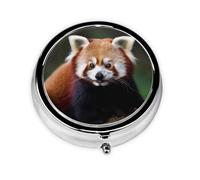 Petit pilulier rond en métal avec motif panda rouge mignon à 3 compartiments - Mini pilulier de voyage pour médicaments quotidiens et vitamines