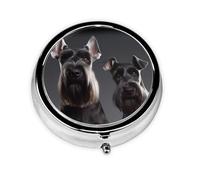 Petit pilulier rond en métal avec motif schnauzer mignon à 3 compartiments - Mini pilulier de voyage pour médicaments quotidiens et vitamines
