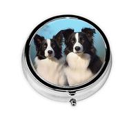 Petit pilulier rond en métal Border Collie - Joli pilulier à 3 compartiments - Portable - Mini pilulier de voyage pour médicaments quotidiens - Complément alimentaire et vitamine