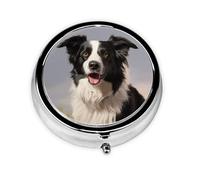 Petit pilulier rond en métal Border Collie - Joli pilulier à 3 compartiments - Portable - Mini pilulier de voyage pour médicaments quotidiens - Complément alimentaire et vitamine