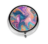 Petit pilulier rond en métal coloré abstrait en marbre - Joli pilulier à 3 compartiments - Portable - Mini pilulier de voyage pour médicaments quotidiens - Complément alimentaire et vitamine