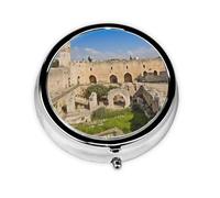 Petit pilulier rond en métal Israel at The Tower of David - 3 compartiments - Portable - Pour médicaments quotidiens, suppléments vitaminés
