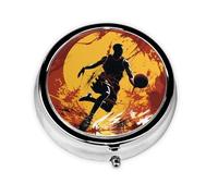 Petit pilulier rond en métal pour joueur de basket-ball - 3 compartiments - Portable - Mini pilulier de voyage - Pour supplément de médicaments quotidiens et vitamines
