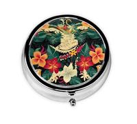 Petit pilulier rond en métal sur le thème du folklore hawaïen - Joli pilulier à 3 compartiments - Mini pilulier de voyage - Pour médicaments quotidiens, suppléments vitaminés