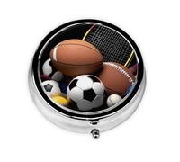 Petit pilulier rond en métal sur le thème du sport - Joli pilulier à 3 compartiments - Portable - Mini pilulier de voyage pour médicaments quotidiens - Complément alimentaire et vitamine