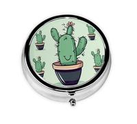 Petit pilulier rond en métal vert en forme de cactus mignon à 3 compartiments - Mini pilulier de voyage pour médicaments quotidiens et vitamines