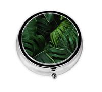 Petit pilulier rond en métal vert feuille de bananier mignon à 3 compartiments - Mini pilulier de voyage pour médicaments quotidiens et vitamines