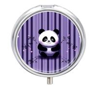 Petit pilulier rond et portable à rayures violettes pour voyage, sac à main et pratique au quotidien