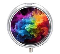 Petit pilulier rond et portable arc-en-ciel fumé - Étanche - Pour poche et sac à main - Pratique au quotidien