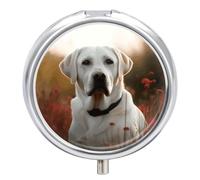 Petit pilulier rond et portable avec labrador blanc - Étanche - Organiseur de voyage pour poche, sac à main et commodité quotidienne