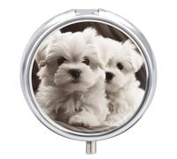 Petit pilulier rond et portable en forme de chiot maltais - Étanche - Pour poche et sac à main - Pratique au quotidien