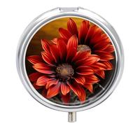 Petit pilulier rond et portable en forme de tournesol rouge - Étanche - Pour poche et sac à main - Pratique au quotidien
