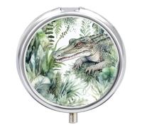 Petit pilulier rond et portable vert crocodile - Étanche - Pour poche, sac à main et commodité quotidienne