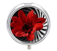 Petit pilulier rond portable à motif de fleurs rouges - Étanche - Organiseur de voyage pour poche et sac à main - Pratique au quotidien