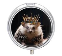 Petit pilulier rond portable avec couronne et hérisson - Étanche - Organiseur de voyage pour poche, sac à main et commodité quotidienne