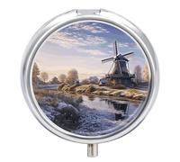 Petit pilulier rond portable avec moulin à vent traditionnel - Étanche - Organiseur de poche - Pratique au quotidien