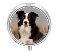 Petit pilulier rond portable Border Collie - Étanche - Pour poche, sac à main et commodité quotidienne