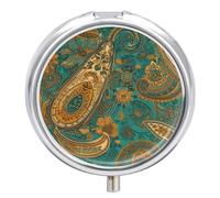Petit pilulier rond portable et étanche avec motif cachemire jaune pour poche sac à main et pratique au quotidien