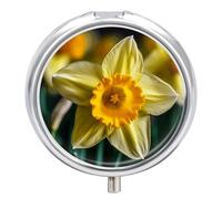 Petit pilulier rond portable et étanche avec motif de jonquille pour sac à main et pratique au quotidien