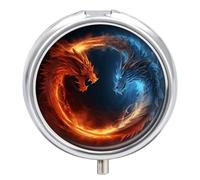 Petit pilulier rond portable et étanche avec motif dragons de feu et de glace pour sac à main et pratique au quotidien
