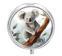 Petit pilulier rond portable et étanche avec motif koala et papillon - Organiseur de poche pour sac à main et pratique au quotidien