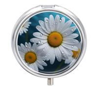 Petit pilulier rond portable et étanche avec motif marguerites pour poche, sac à main et pratique au quotidien