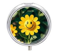 Petit pilulier rond portable et étanche avec motif smiley pour poche ou sac à main - Jaune