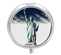 Petit pilulier rond portable et étanche avec motif Statue de la Liberté - Organiseur de poche pour sac à main et pratique au quotidien