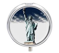 Petit pilulier rond portable et étanche avec motif Statue de la Liberté - Organiseur de poche pour sac à main et pratique au quotidien