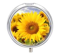 Petit pilulier rond portable et étanche en forme de tournesol pour poche, sac à main et pratique au quotidien