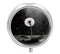 Petit pilulier rond portable et étanche pour voyage, sac à main et pratique au quotidien - Motif pissenlit - Noir et blanc