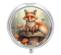Petit pilulier rond renard dans les bois avec 3 compartiments portable en métal pour médicaments de voyage, vitamines et sac à main