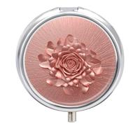 Petit pilulier rond rose doré rose avec miroir, 3 compartiments, portable, voyage, quotidien, pilulier mignon pour supplément d'huile de poisson