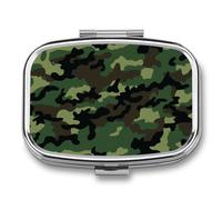 Petit pilulier vert militaire camouflage avec deux compartiments en métal pour médicaments portable