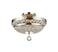 Petit Plafonnier D: 32 Cm En Or Antique 3x E14 Cristal Métal