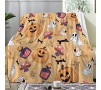 Petit Plaid Canape Flanelle Halloween 130x150 cm, Couverture Enfant Doux Citrouille Dessin Animé, Fantôme, Jeté de Canapé, Couvertures et Plaids Bleu pour Lit 1 Personne ou Canapé, Salon -Ae22
