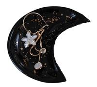 Petit plat à bijoux en céramique forme de lune, assiettes rangement for boucles d'oreilles, colliers, bagues, fruits, desserts, plateau décoratif Pour colliers et bracelets(Color-4)