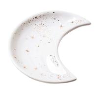 Petit plat à bijoux en céramique forme de lune, assiettes rangement for boucles d'oreilles, colliers, bagues, fruits, desserts, plateau décoratif Pour colliers et bracelets(Color-2)
