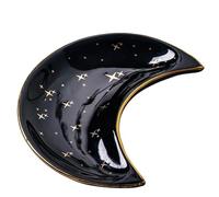 Petit plat à bijoux en céramique forme de lune, assiettes rangement for boucles d'oreilles, colliers, bagues, fruits, desserts, plateau décoratif Pour colliers et bracelets(Color-6)