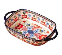 Petit plat de cuisson, plat de cuisson, plat de four en céramique résistant à la chaleur de 1900 ml à deux poignées, plat de lasagne rectangulaire à imprimé floral, plats de casserole lavables non gl