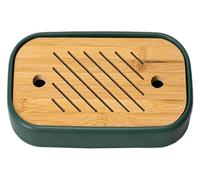 Petit plateau à thé Kung Fu, Gongfu Plateau à Thé Céramique Bambou Réservoir Drainage Multicolore 25,5x14,5x3,5 cm(Green B)
