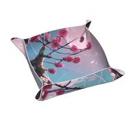 Petit plateau de rangement en cuir avec fermeture à pression - Double face en PVC pour clés, bijoux, bureau et coiffeuse - Motif petites fleurs roses