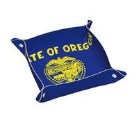 Petit plateau de rangement en cuir avec motif drapeau de l'État de l'Oregon - Plateau organiseur double face en PVC pour clés, bijoux, bureau et coiffeuse avec fermeture à pression