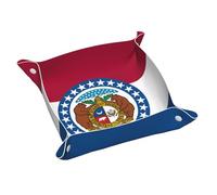Petit plateau de rangement en cuir avec motif drapeau de l'État du Missouri - Plateau de rangement double face en PVC pour clés, bijoux, bureau et coiffeuse avec fermeture à pression