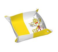 Petit plateau de rangement en cuir avec motif drapeau du Vatican - Plateau organiseur double face en PVC pour clés, bijoux, bureau et coiffeuse avec fermeture à pression