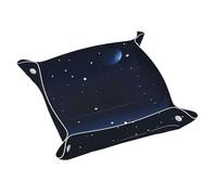 Petit plateau de rangement en cuir bleu foncé avec vue de nuit - Plateau de rangement double face en PVC pour clés, bijoux, bureau et coiffeuse avec fermeture à pression